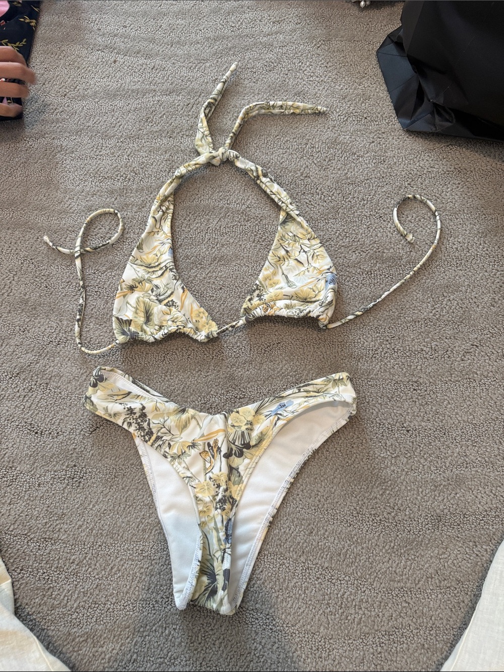 Abercrombie & Fitch Floral Triangle Bikini in Cream and Yellow